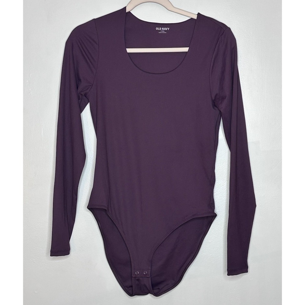 Old Navy Bodysuit Small Tall Scoop Neck Minimalist Long Sleeve Burgundy Classic